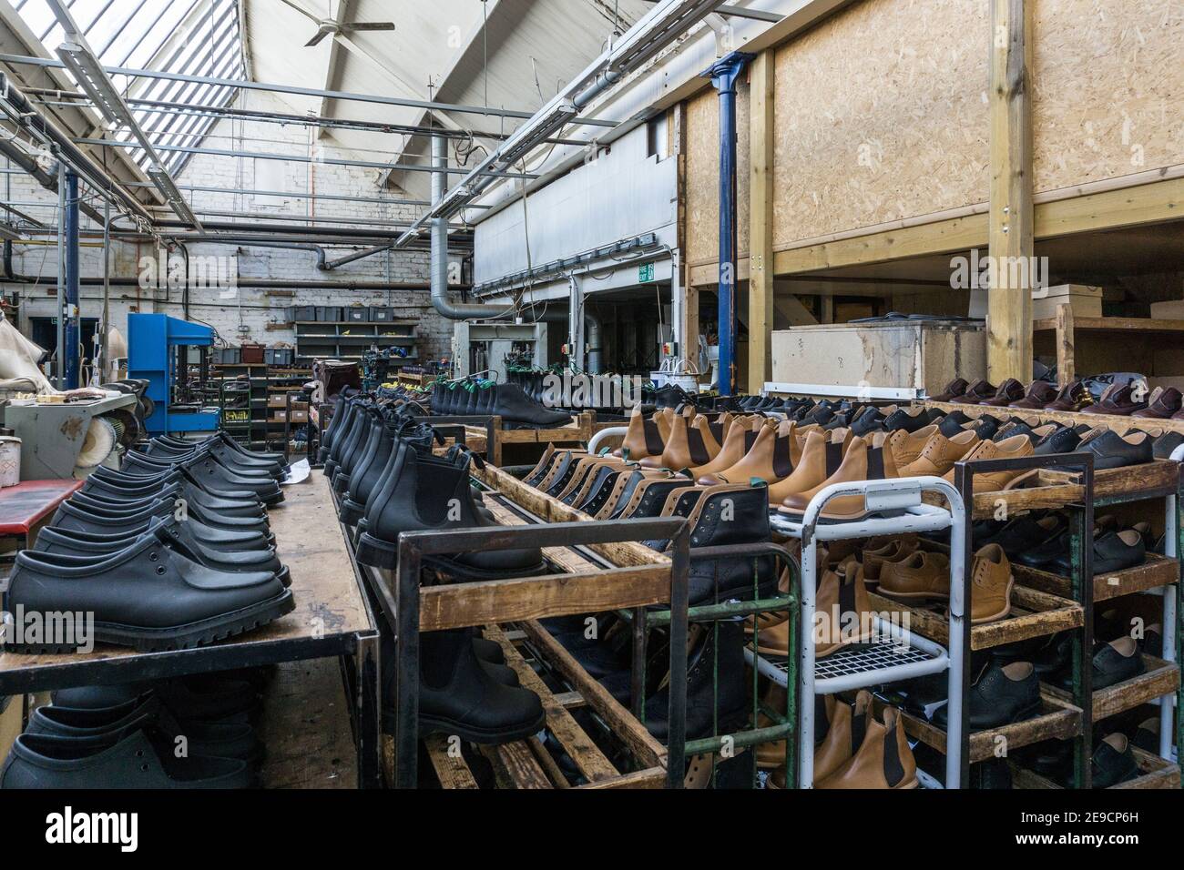 Inside the shoe factory of NPS Ltd, a British shoe maker, Wollaston, Northamptonshire, UK Stock Photo