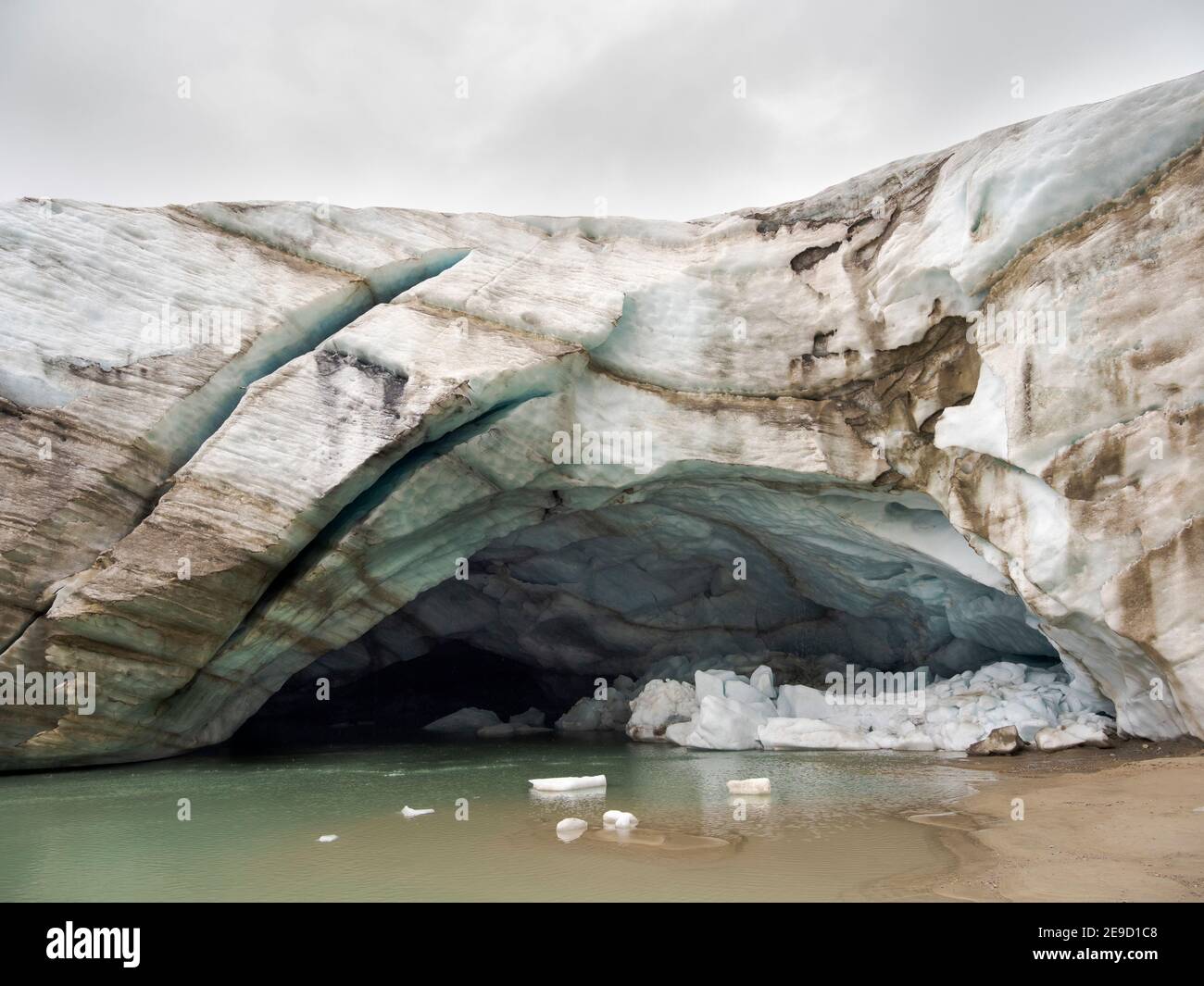 Glacier snout of glacier Pasterze at Mount Grossglockner, which is melting extremely fast due to global warming. Europe, Austria, Carinthia Stock Photo