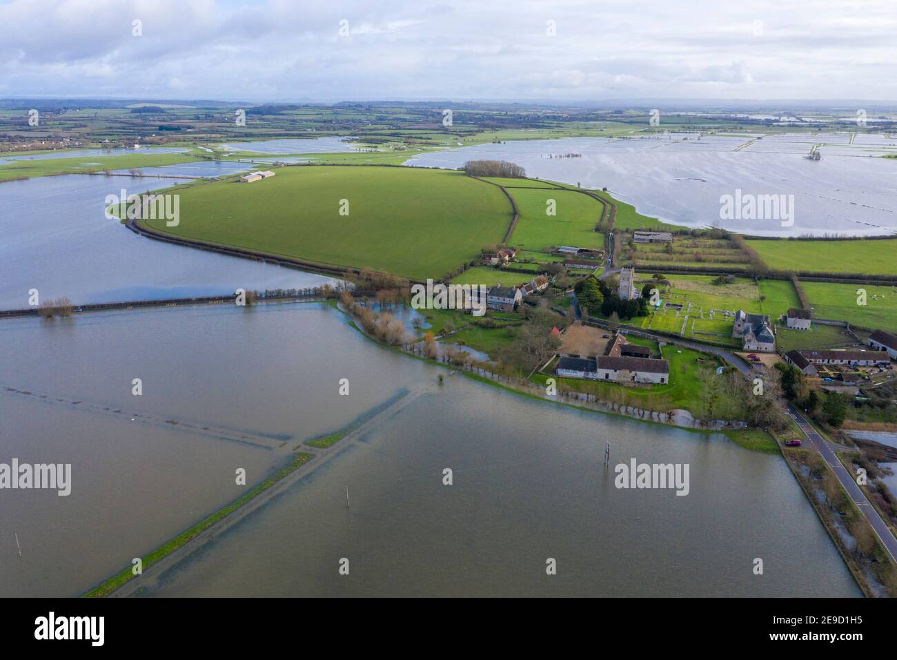 Flooded fields around Muchelney in Somerset. 3rd February 2021. Pic by Brad Wakefield Stock Photo