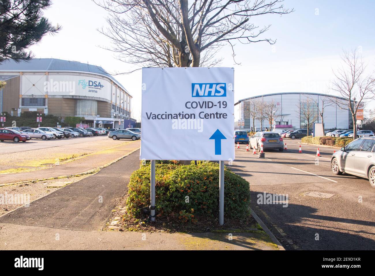 Sheffield UK –  May 13 2020: Sheffield Arena is converted to a Covid-19 vaccination centre during the coronavirus pandemic at Broughton Lane Stock Photo