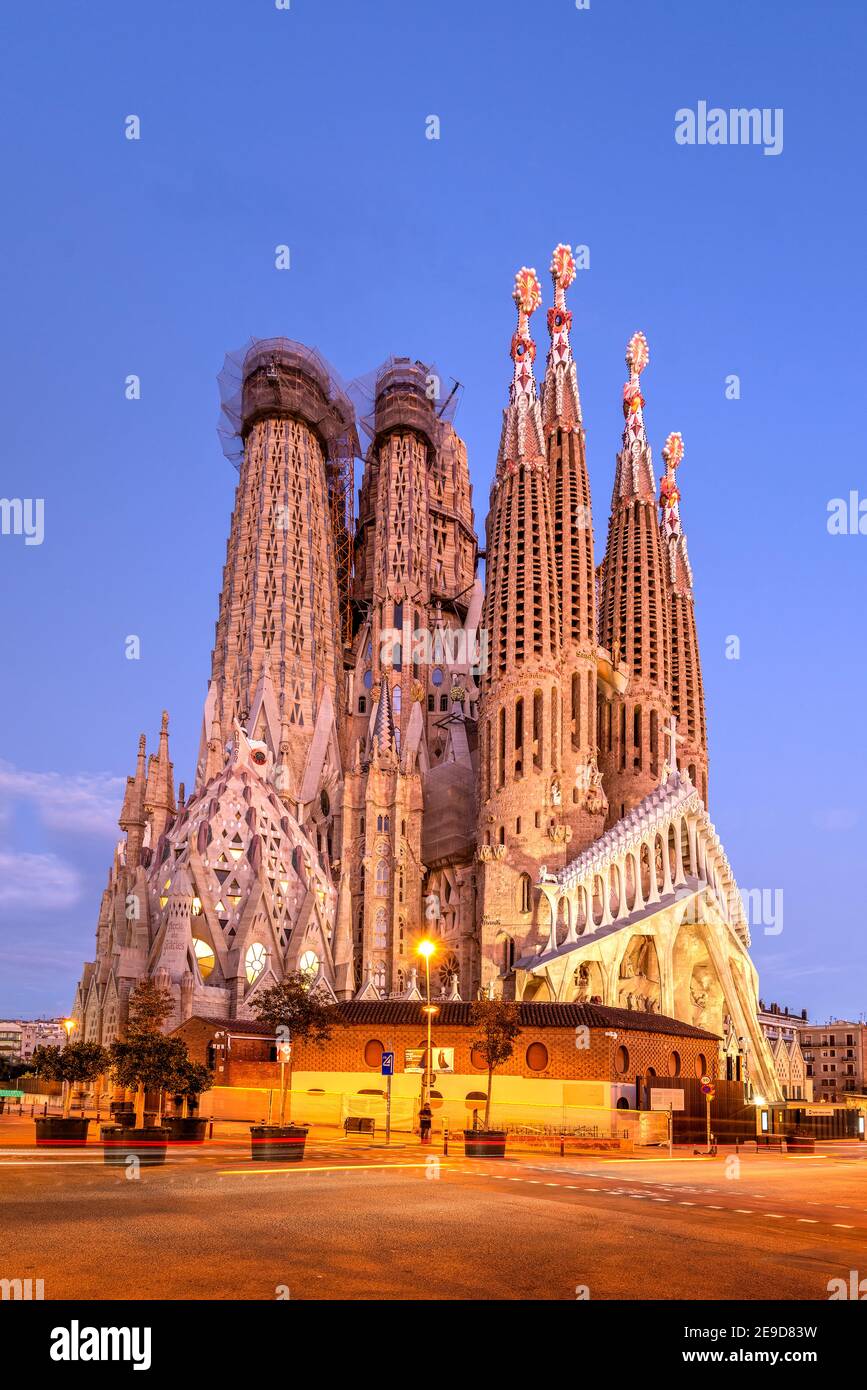 The Passion facade of Sagrada Familia basilica church, Barcelona