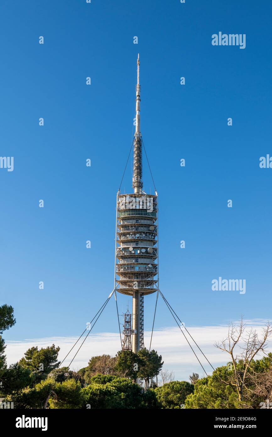 Torre de Colserola television tower, Tibidabo, Barcelona, Catalonia, Spain Stock Photo