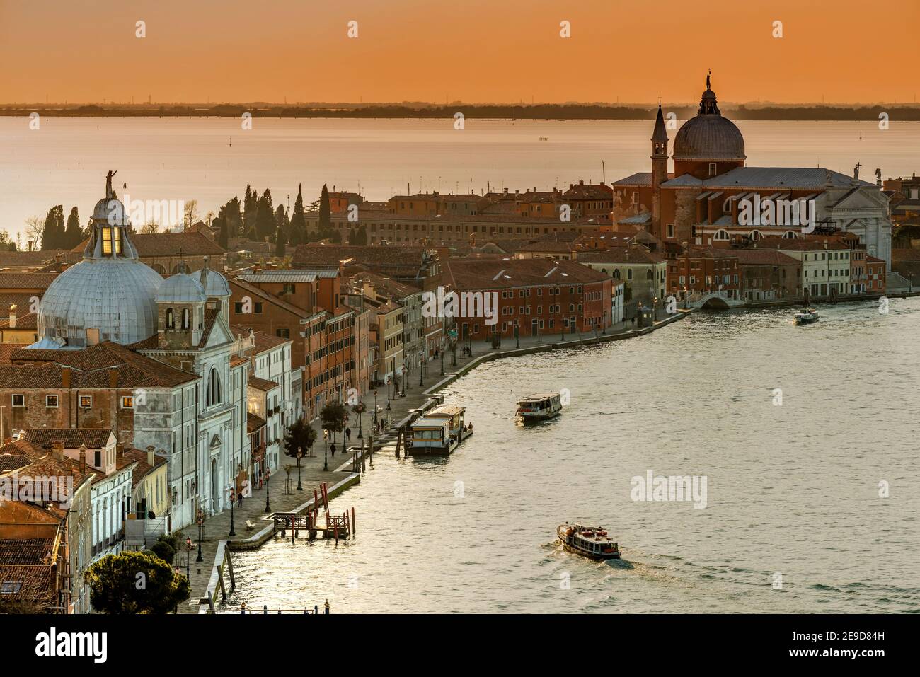 Sunset view over Giudecca island and Venetian lagoon, Venice, Veneto, Italy Stock Photo