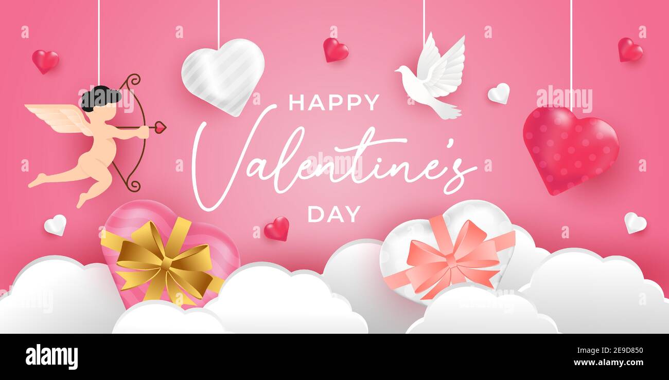 Valentines Day vector background illustration template. Valentines Day background with realistic hearts vector. Happy Valentines day vector sale banne Stock Vector