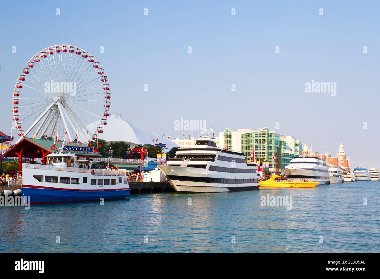 Navy pier with Ferris wheel Chicago harbor Illinois, USA -- Portal Editing Team selected this image for Photodisc. Stock Photo