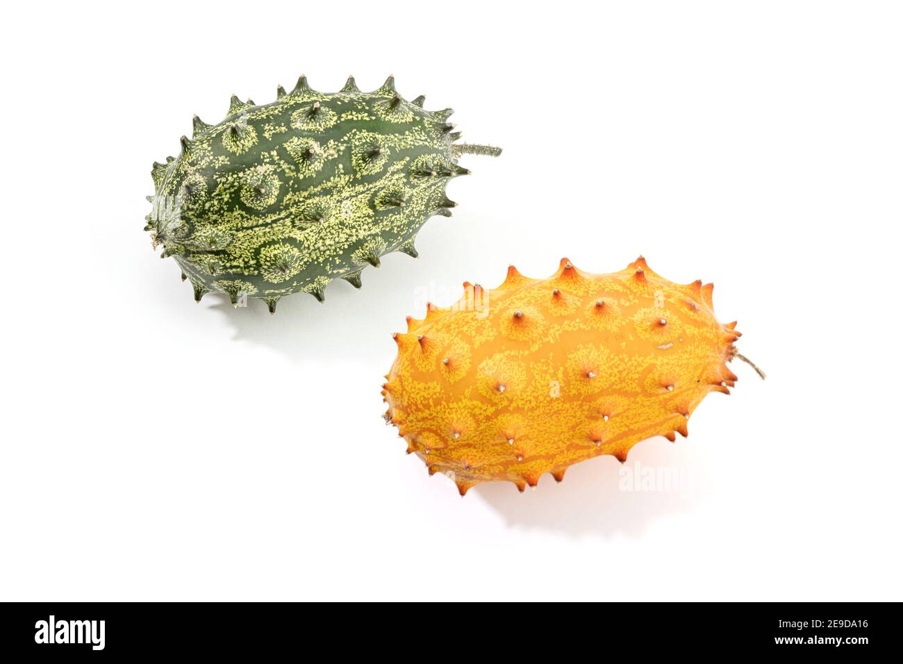 Green and Ripe Kiwano. Spiked or jelly melon isolated on white background. Stock Photo