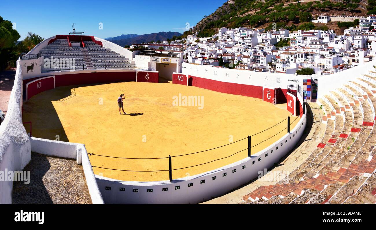 tourist visits the bullfighting arena, Spain, Andalusia, Mijas Stock Photo