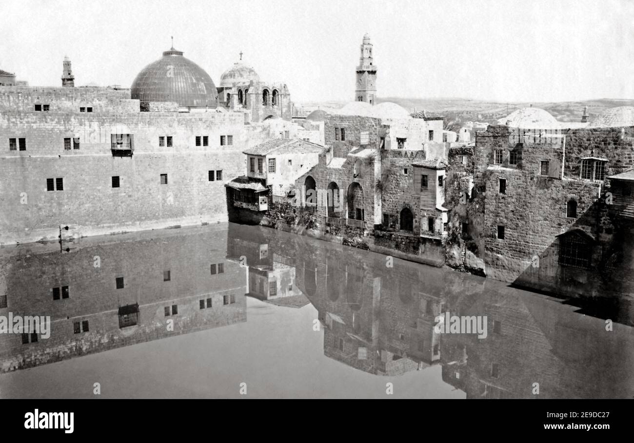 Late 19th century photograph - Pool of Hezekiah, Jerusalem, c.1880's Palestine, modern Israel. Stock Photo