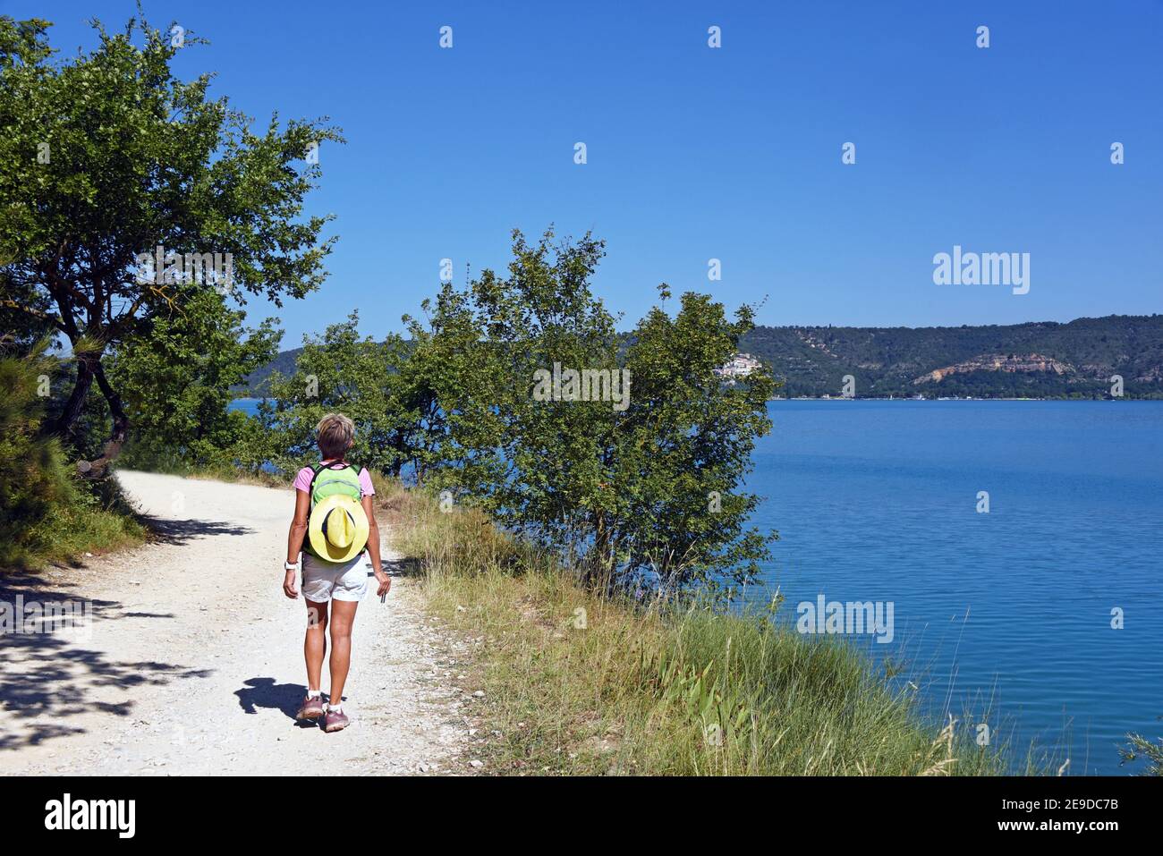 hiker at lake Sainte Croix, France, Dept Var, Bauduen Stock Photo