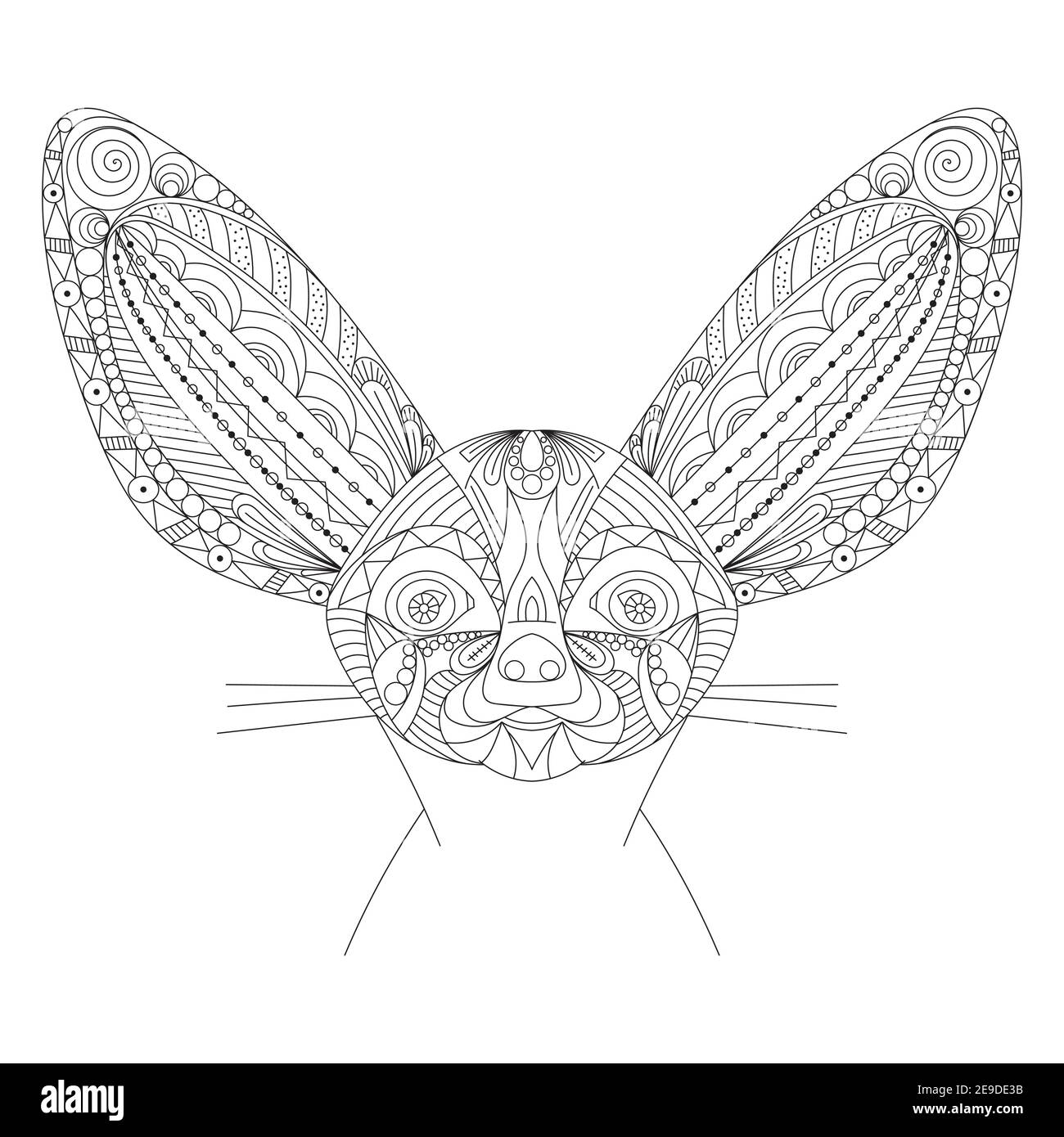 Adult anti stress Coloring Page with high details isolated on white background- Fennec. Stock Vector
