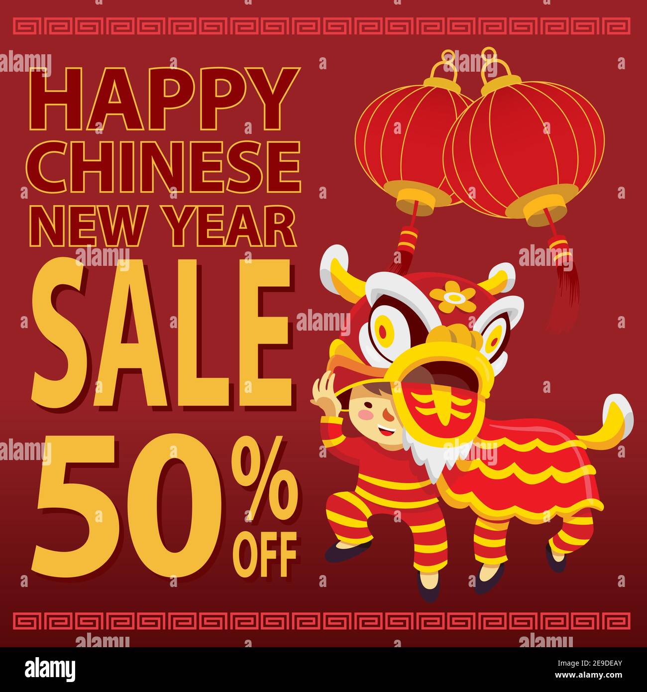 Happy chinese new year sale with Cartoon Character lion dance Stock Vector