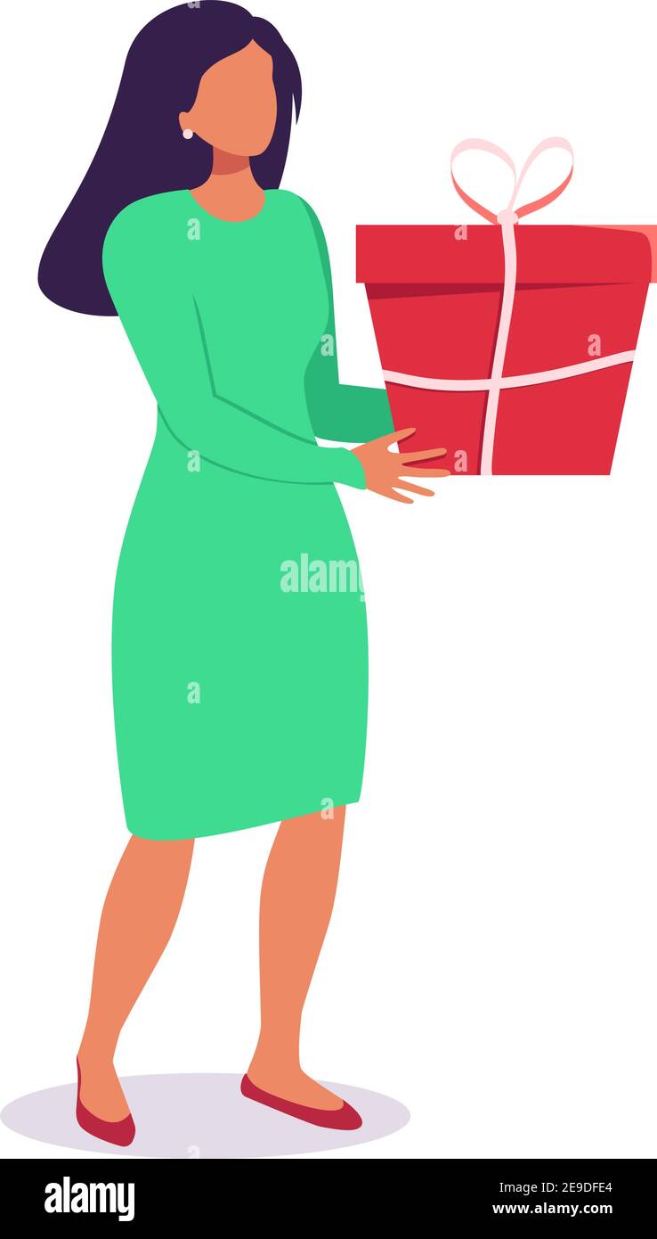 Man and woman with a gift box in their hands with a big heart on background. Stock Vector