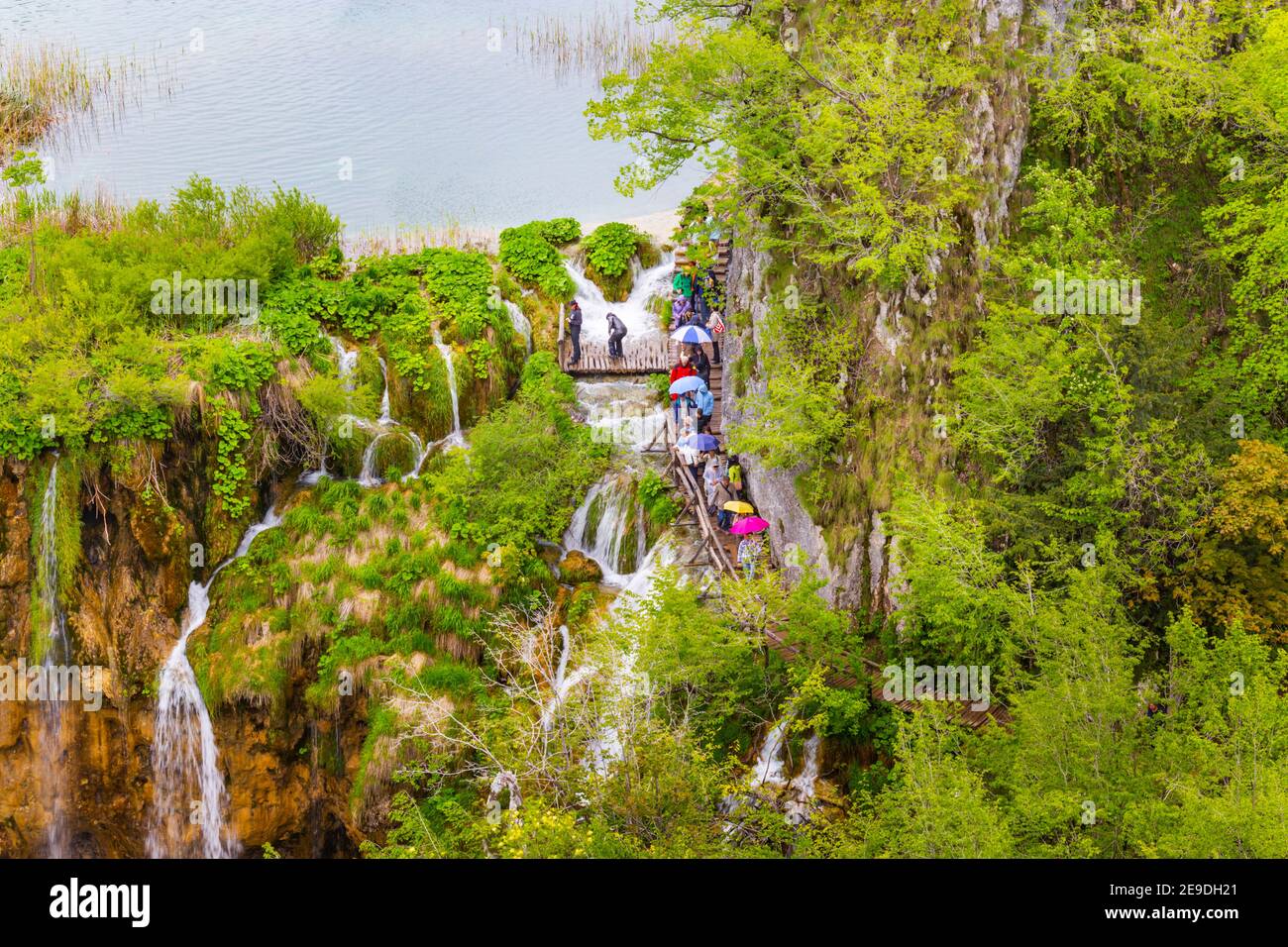 People walking walk in national park Plitvice lakes Croatia Europe view from above Stock Photo