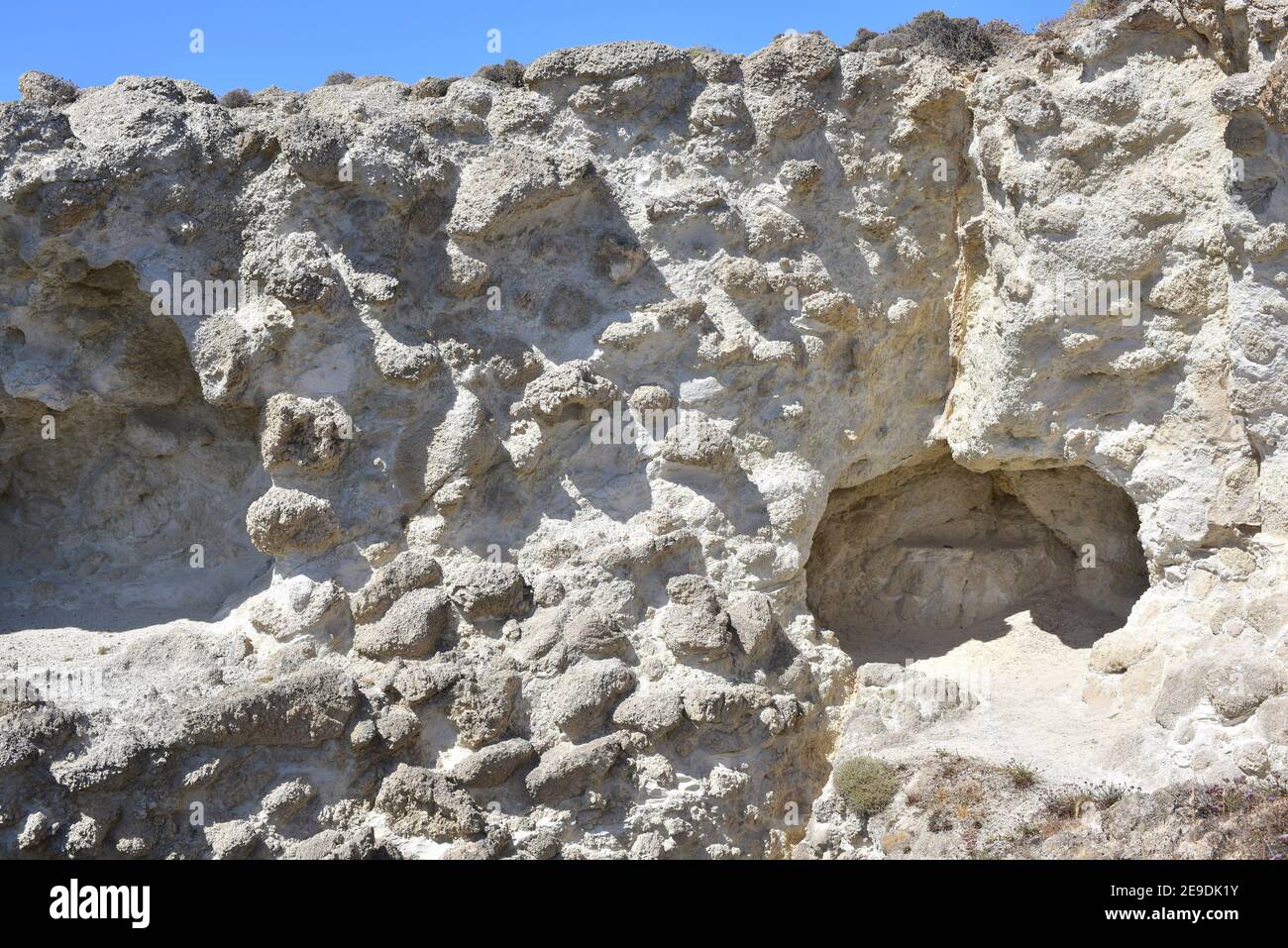 Volcanic coast with pyroclasts. Papafragas, Milos or Melos Island, Greece. Stock Photo
