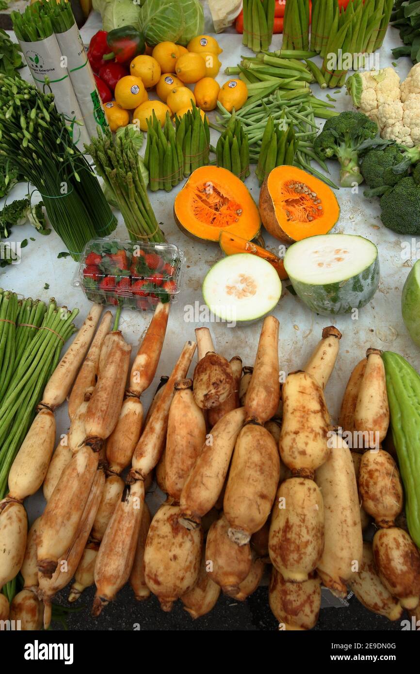 Various fruits and vegetables on sell in local market, malaysia Stock