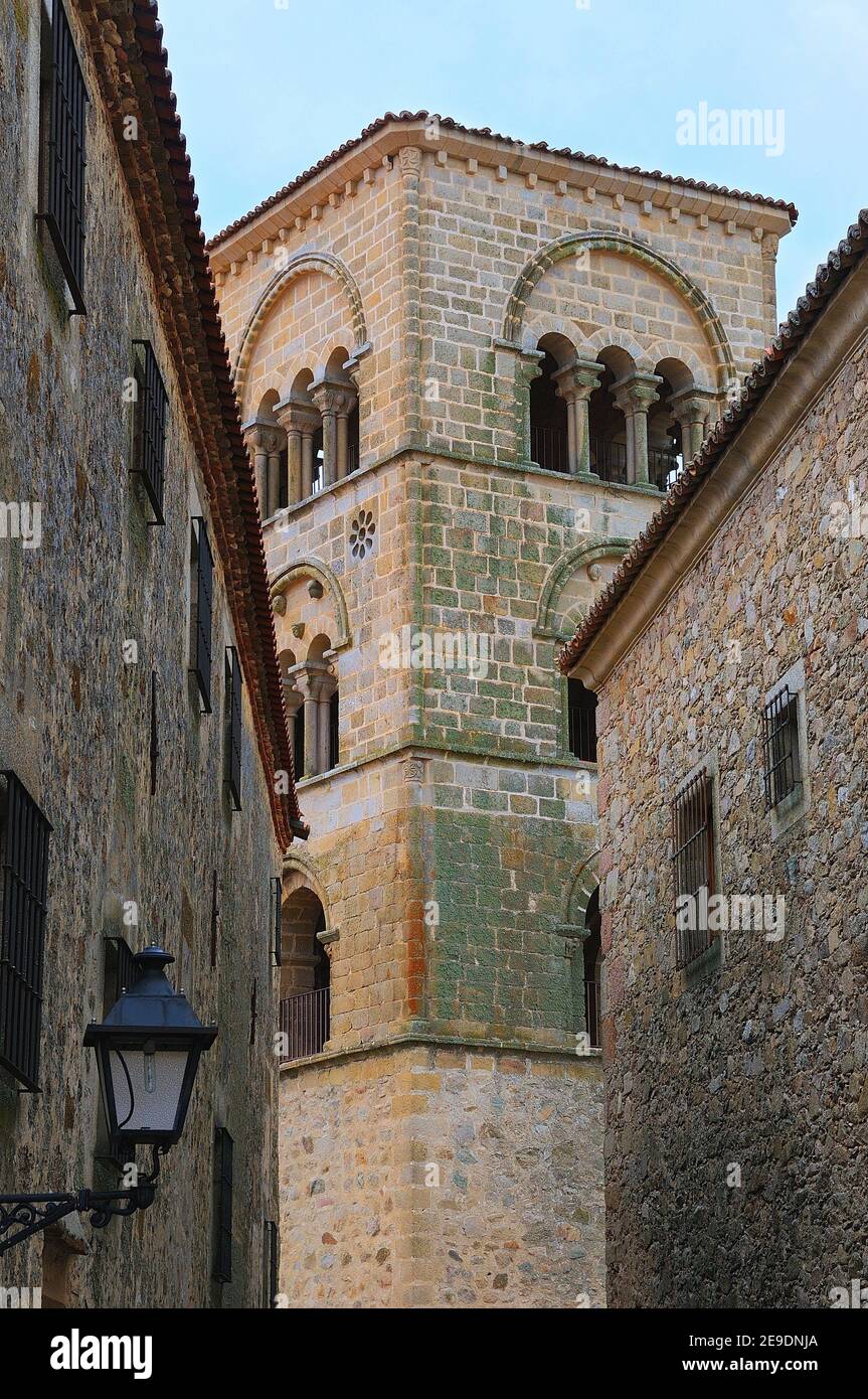 Romanesque tower of church of Santa María la Mayor. Trujillo. Cáceres province. Extremadura. Spain Stock Photo