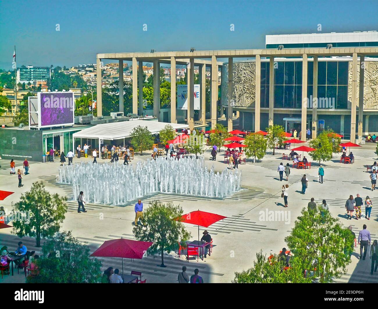 Los Angeles Music Center Plaza and the Mark Taper Forum, a performing arts theater. Stock Photo
