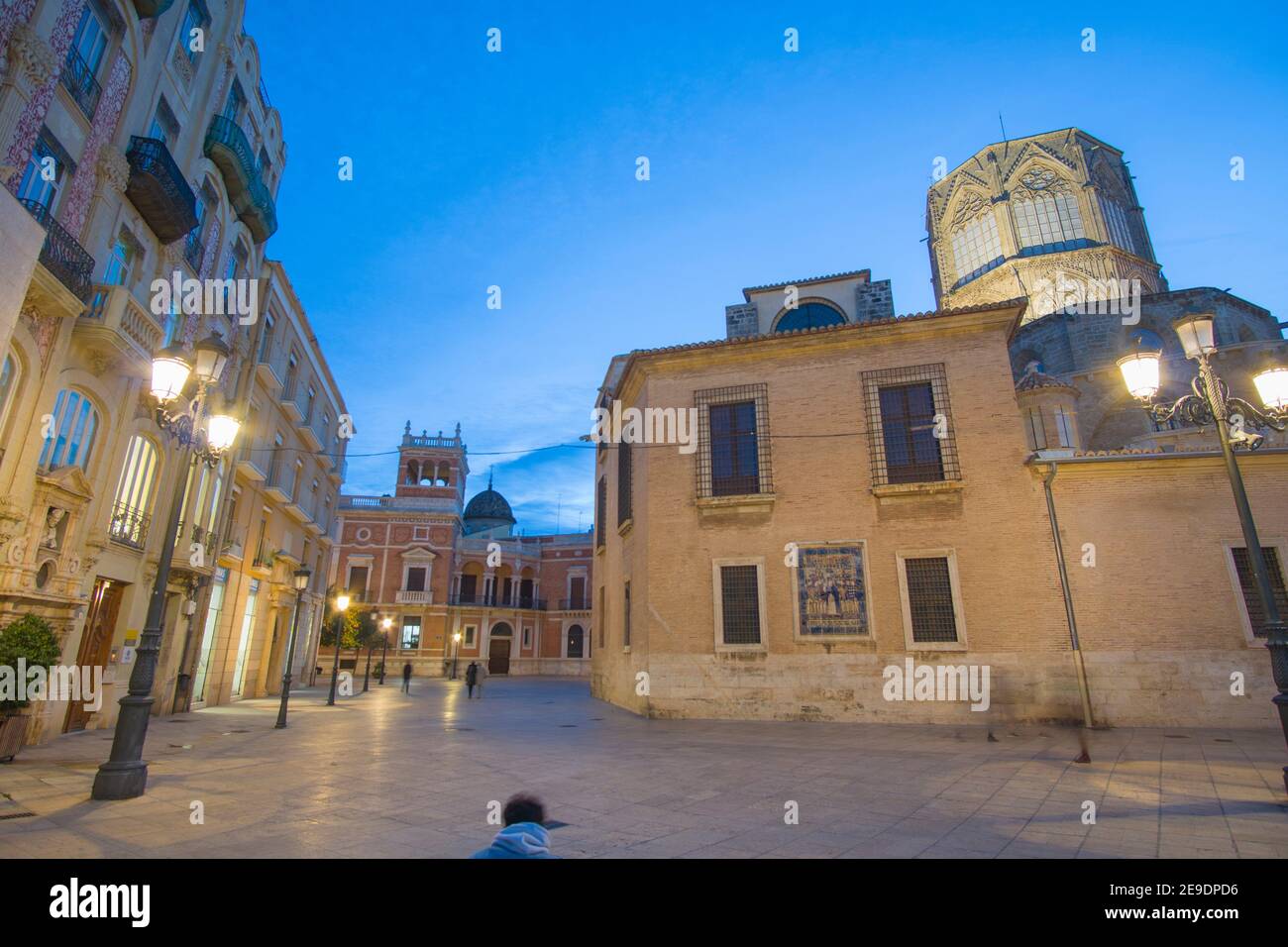 Valencia Spain on December 10, 2020: Night in Christmas the cathedral. Stock Photo