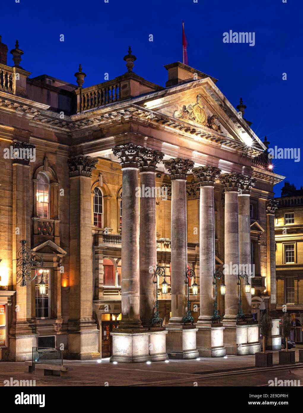 The Newcastle Theatre Royal floodlit at dusk, Newcastle upon Tyne, England, United Kingdom Stock Photo