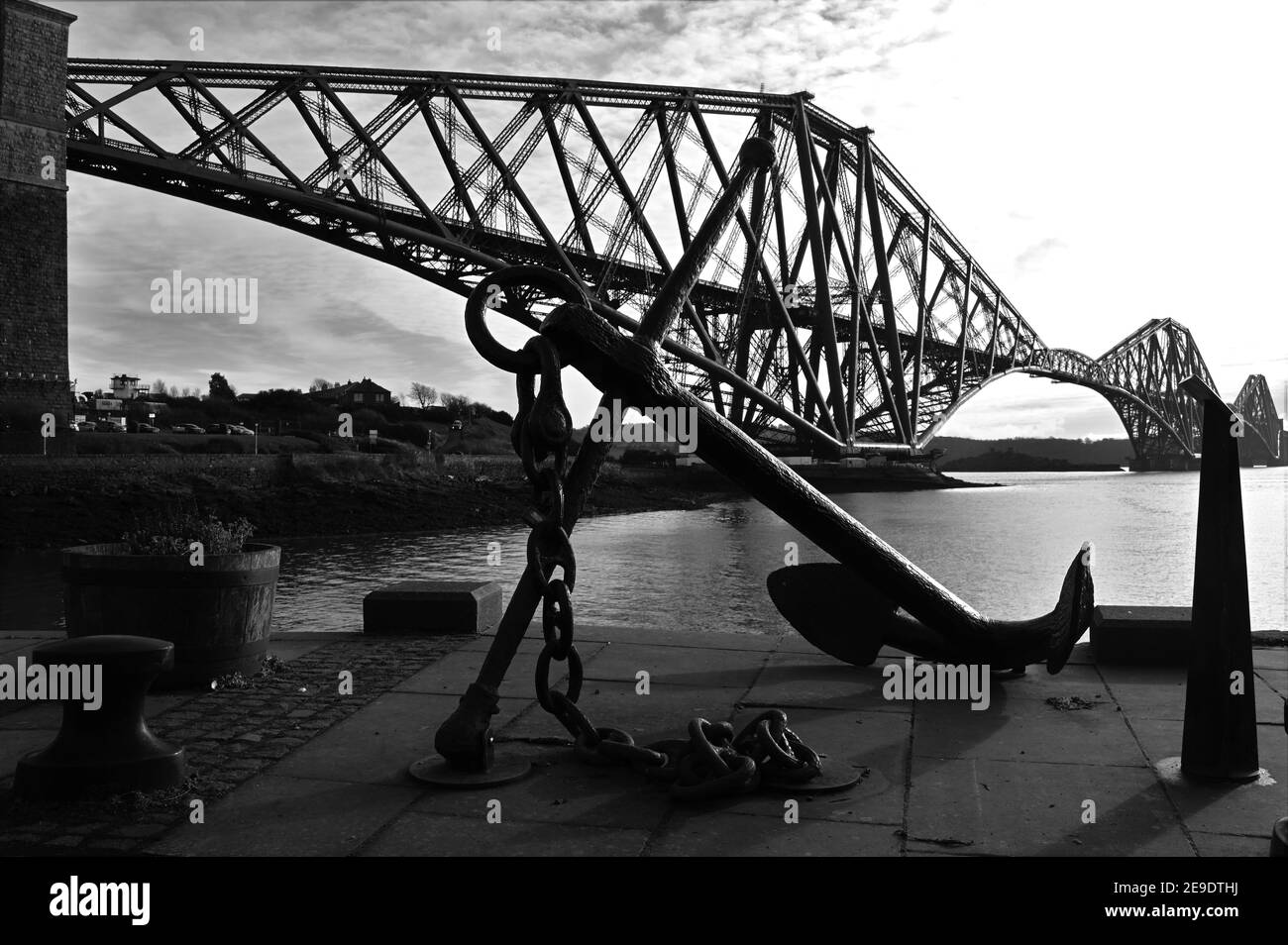 A view of the historic and iconic Forth rail bridge which spans the Forth Estuary in Scotland. Stock Photo
