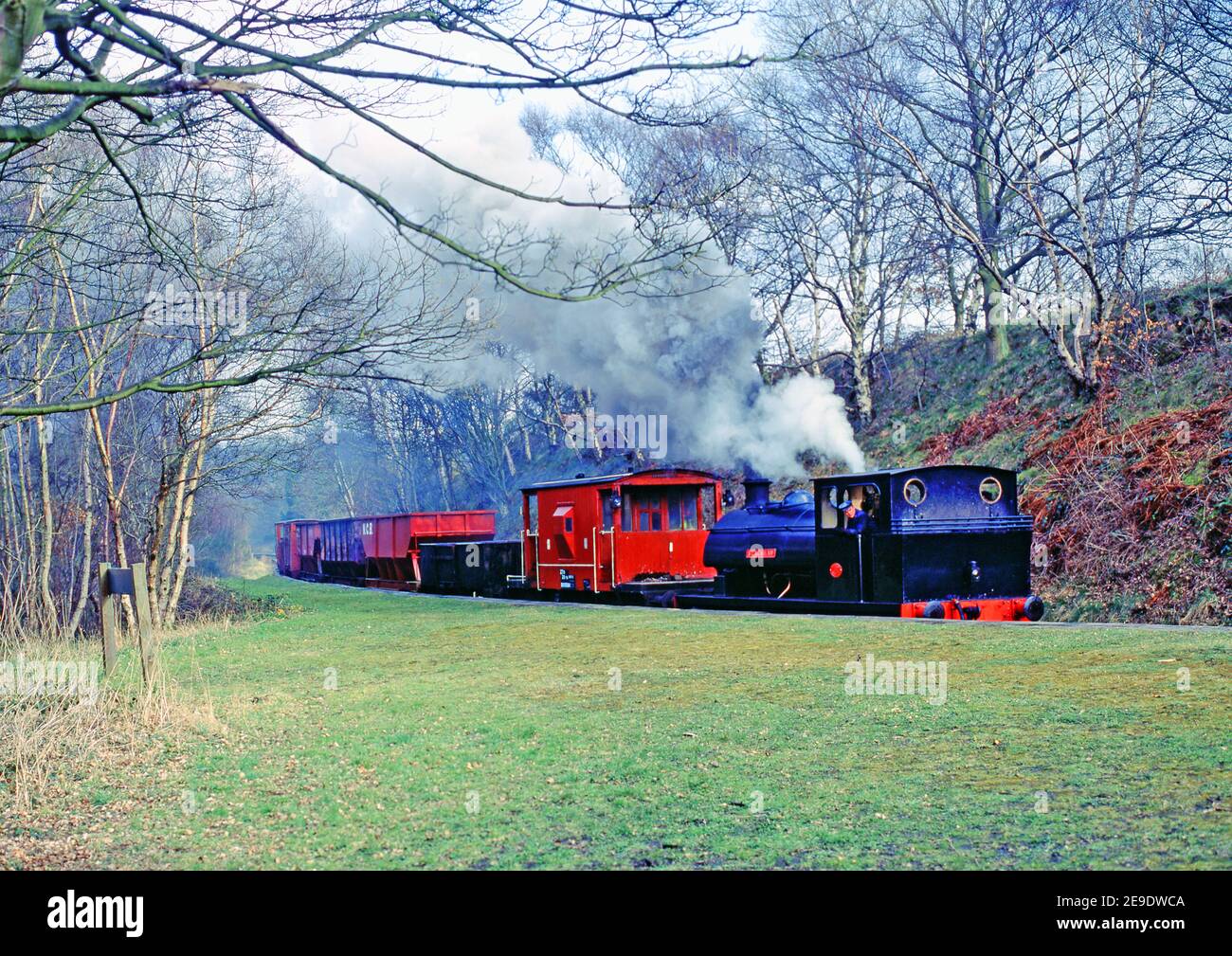 Steam tank engine on goods train at Causey Arch, Tanfield Railway, North East England Stock Photo