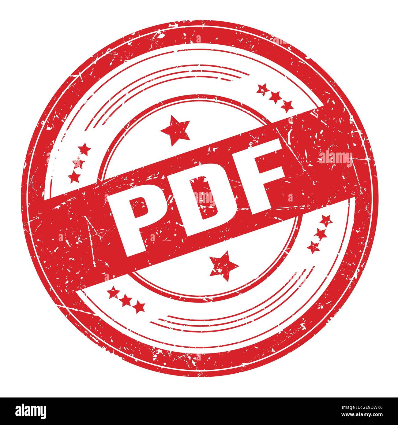 PDF text on red round grungy texture stamp. Stock Photo