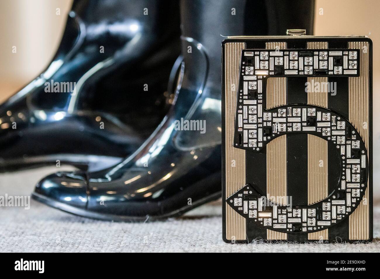 London, UK. 4th Feb, 2021. Designer Wellington Boots by Chanel