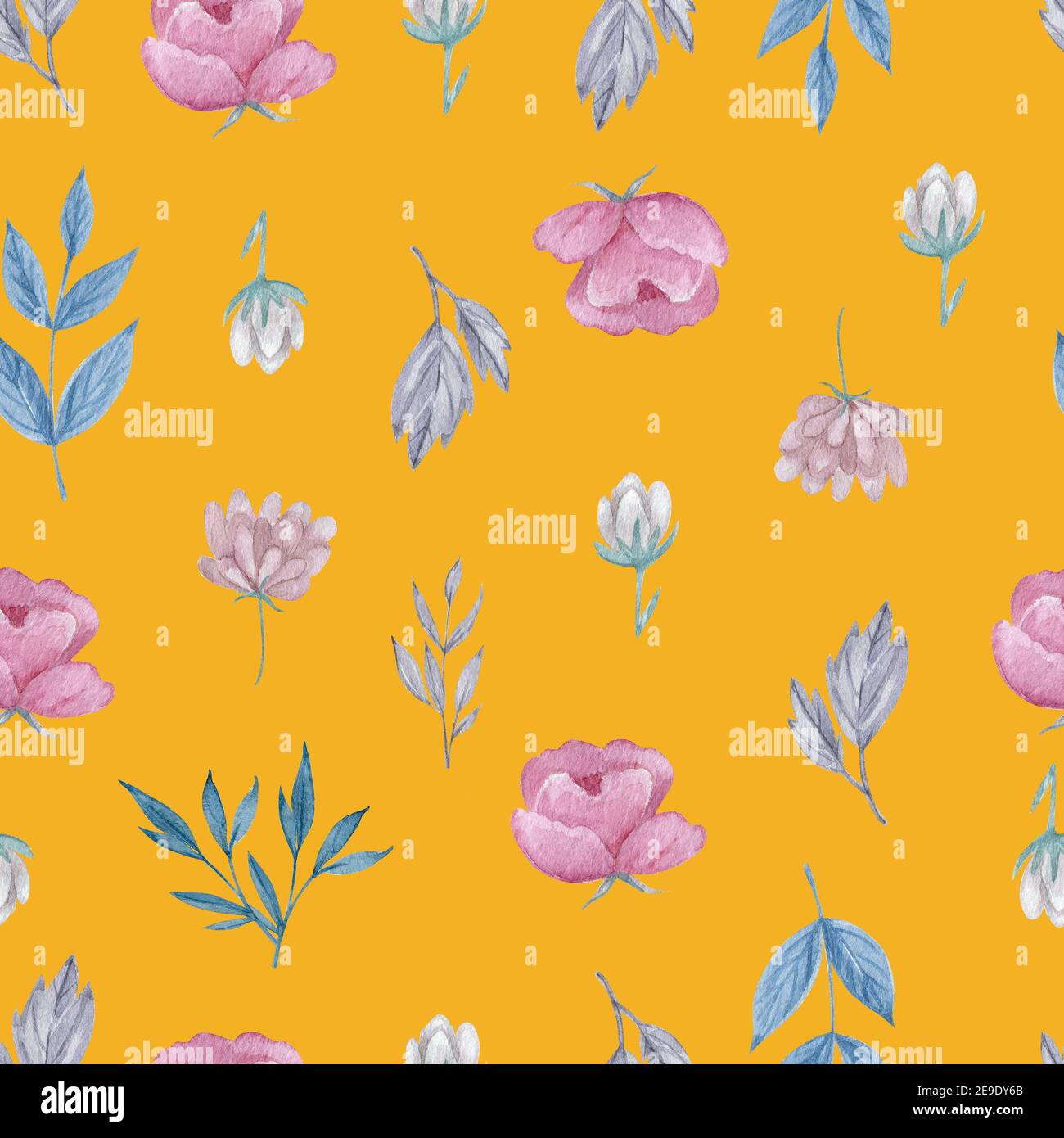 Watercolor flowers on yellow background repeatable pattern Stock Photo ...