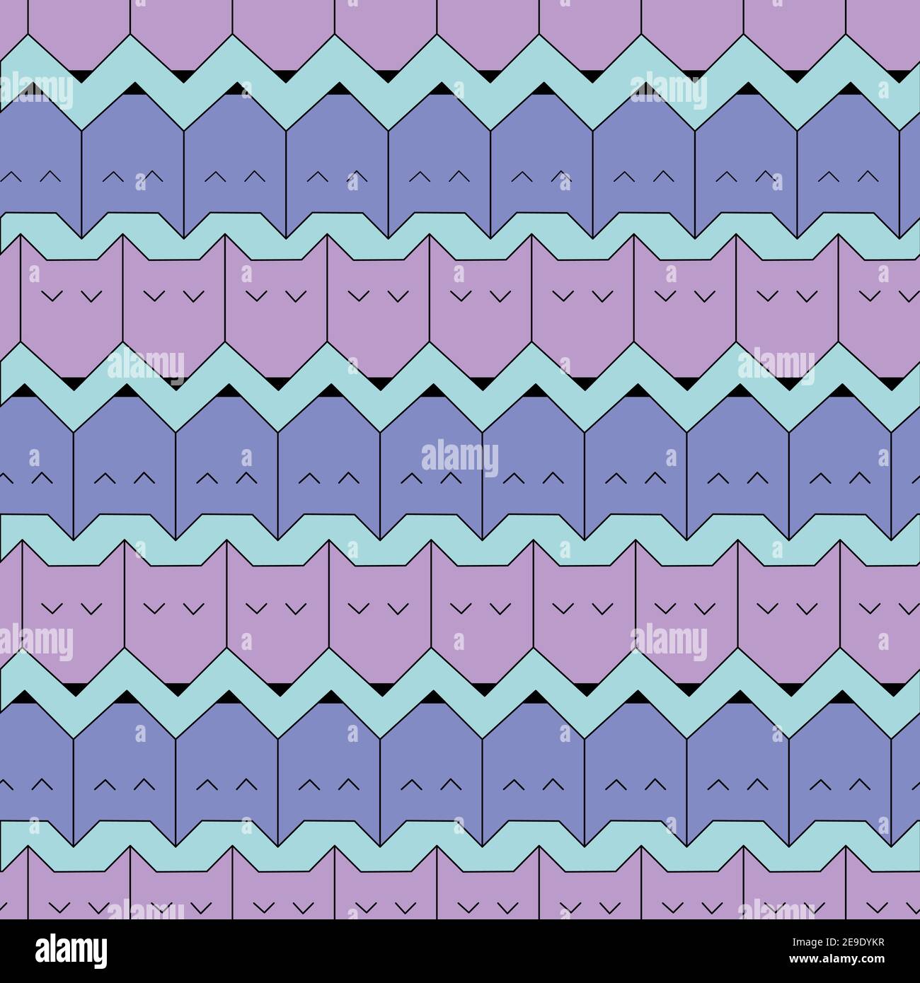Vector seamless pattern of simple geometrical fox faces lined in the row.  Kids pattern, textile, nice baby decor. Stock Vector