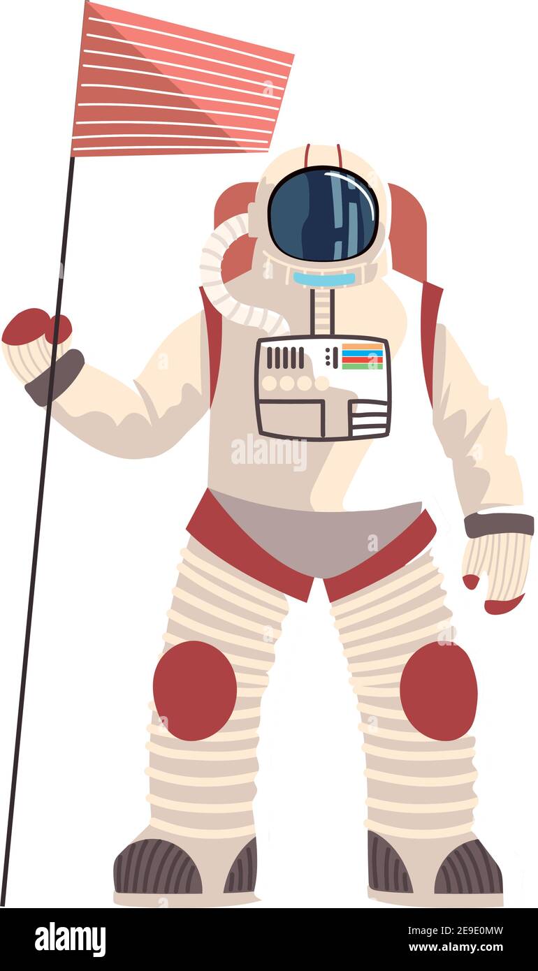 astronaut with flag exploration space detailed vector icon illustration ...