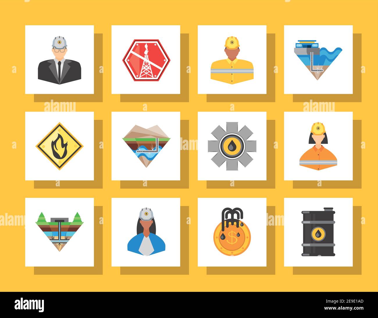 fracking, warning caution workers production petroleum icons vector ...