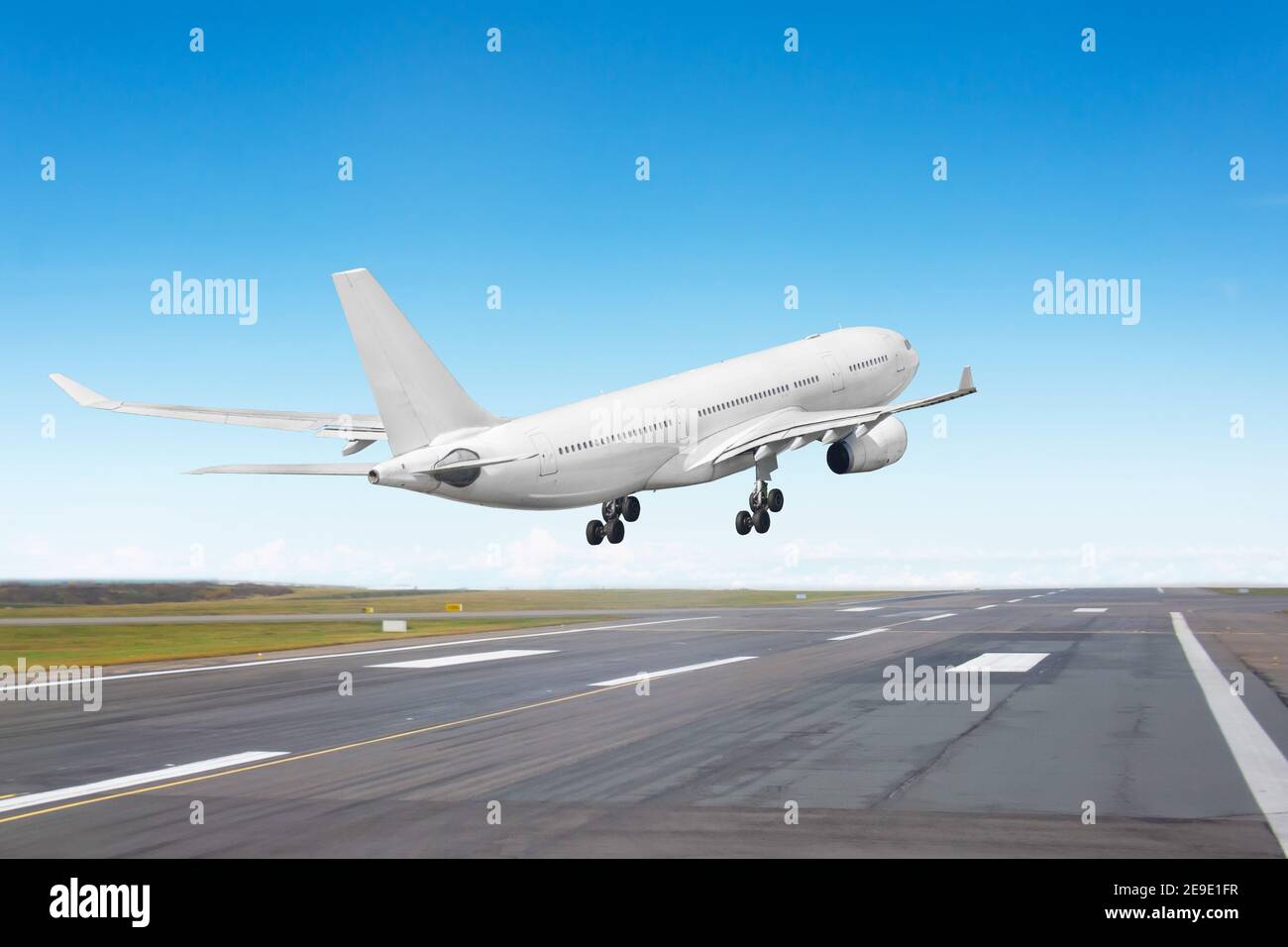 Aircraft landing on the runway, flight before touching the asphalt ...