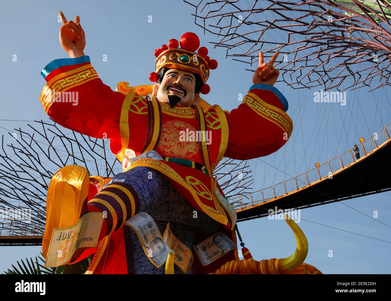 A God of Fortune statue is pictured among Lunar New Year decorations at