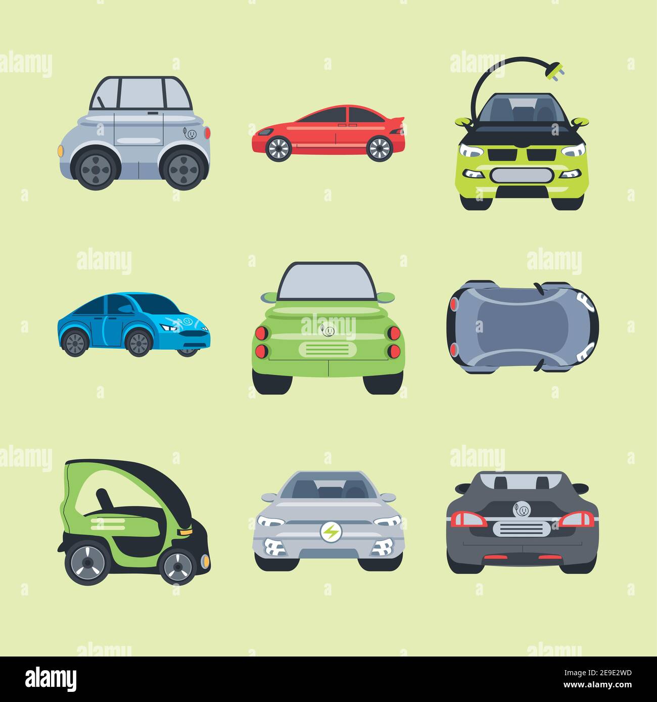 set of different color electric cars, new energy vehicles vector