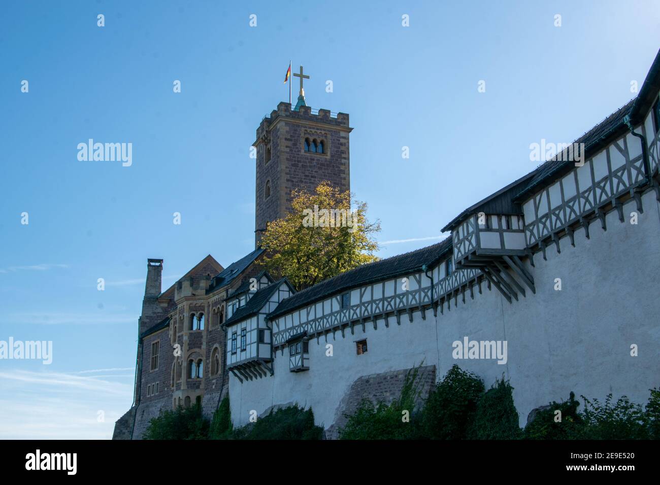 The Wartburg is a castle in Thuringia, above the city of Eisenach at the north-western end of the Thuringian Forest. Stock Photo