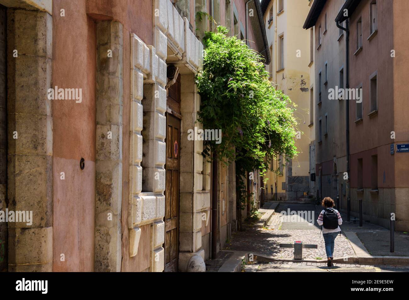 Medieval Street and Tour de Sassenage in Grenoble Stock Photo