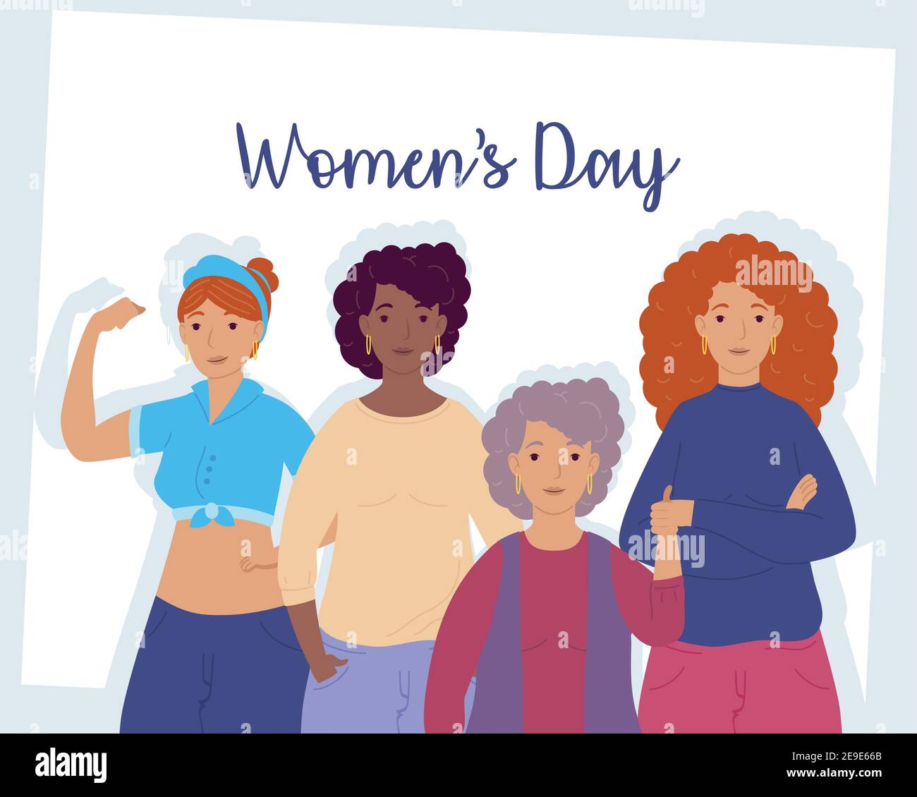 womens day lettering with group of girls interracial vector ...