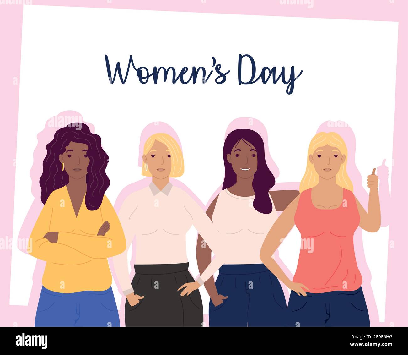 happy womens day lettering card with group of diversity girls vector ...