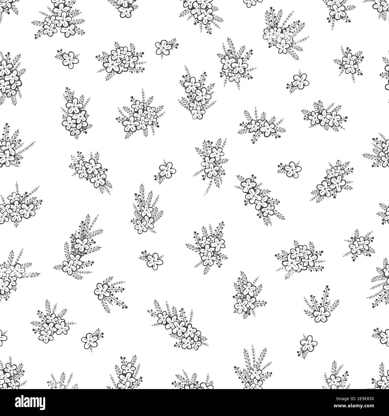 Vector seamless pattern with hand drawn flowers. Floral monochrome ...