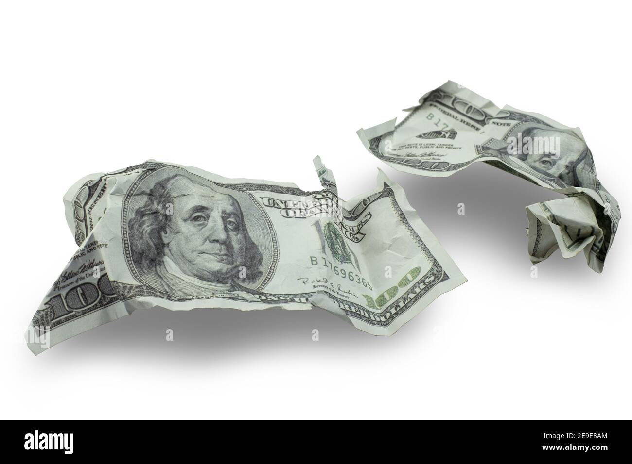 Money crushed one hundred dollar bills isolated on white background