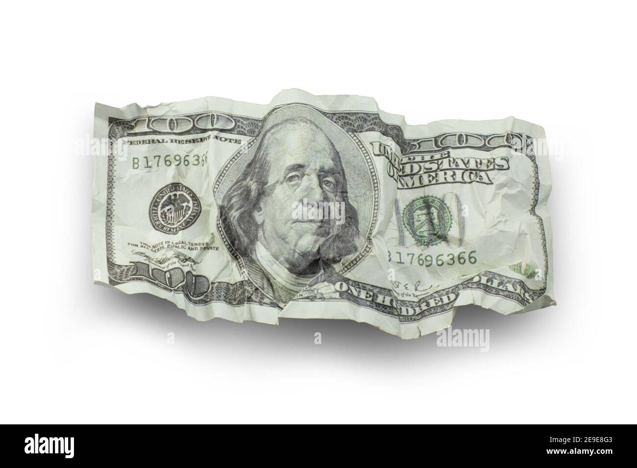 Money crushed one hundred dollar bills isolated on white background with clipping path Stock Photo