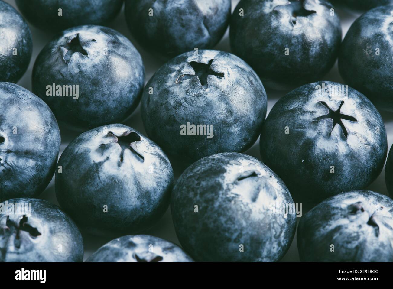 A full frame food fruit background of a close up of fresh, ripe blueberries packed together with copy space Stock Photo