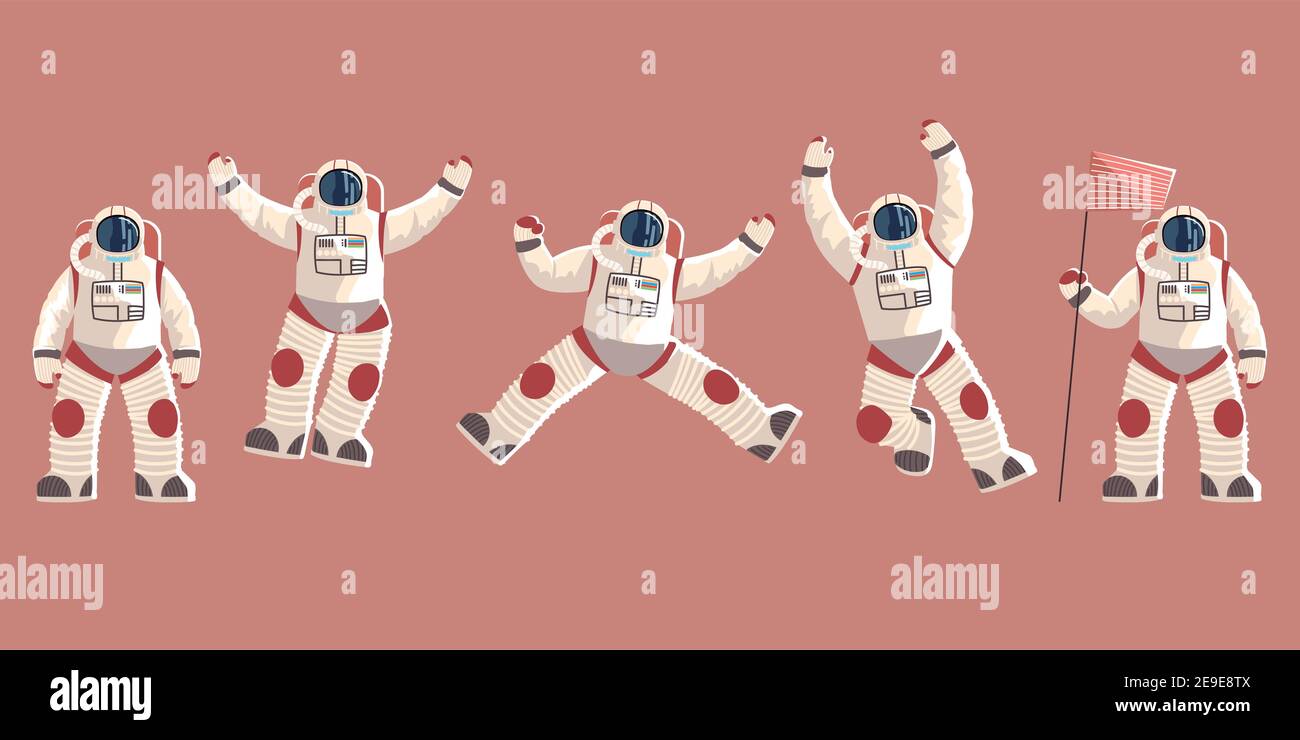 space explorer, cosmonaut or astronaut in spacesuit characters vector ...