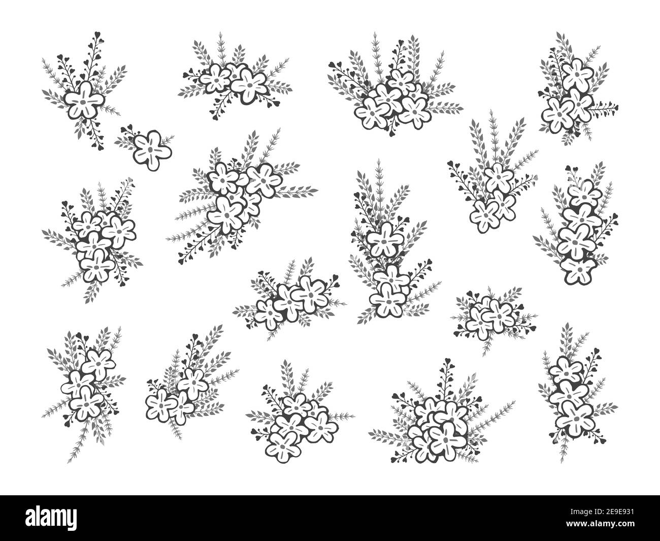 Vector set of hand drawn flowers and floral elements. Decorative ...