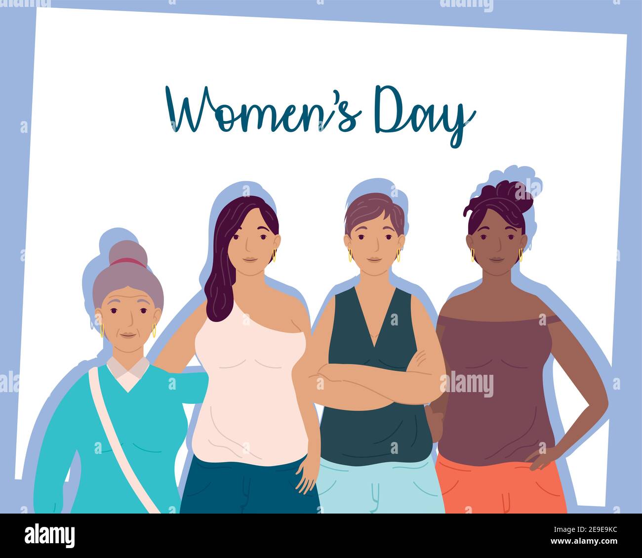 happy womens day lettering card with group of women characters vector ...