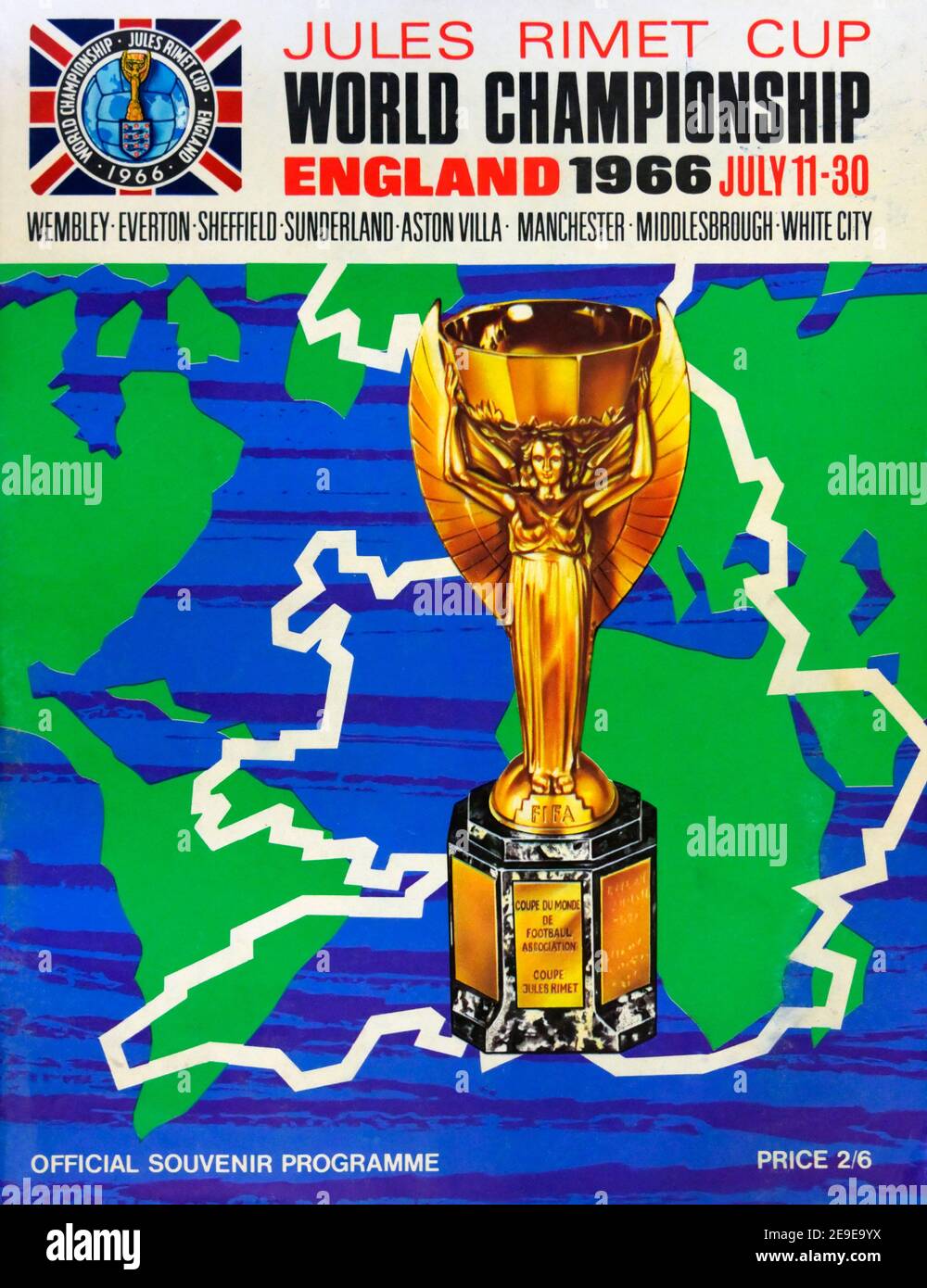 Football programme. Jules Rimet Cup World Championship England 1966. July 11-30. Official Souvenir Programme. Price 2/6. Stock Photo