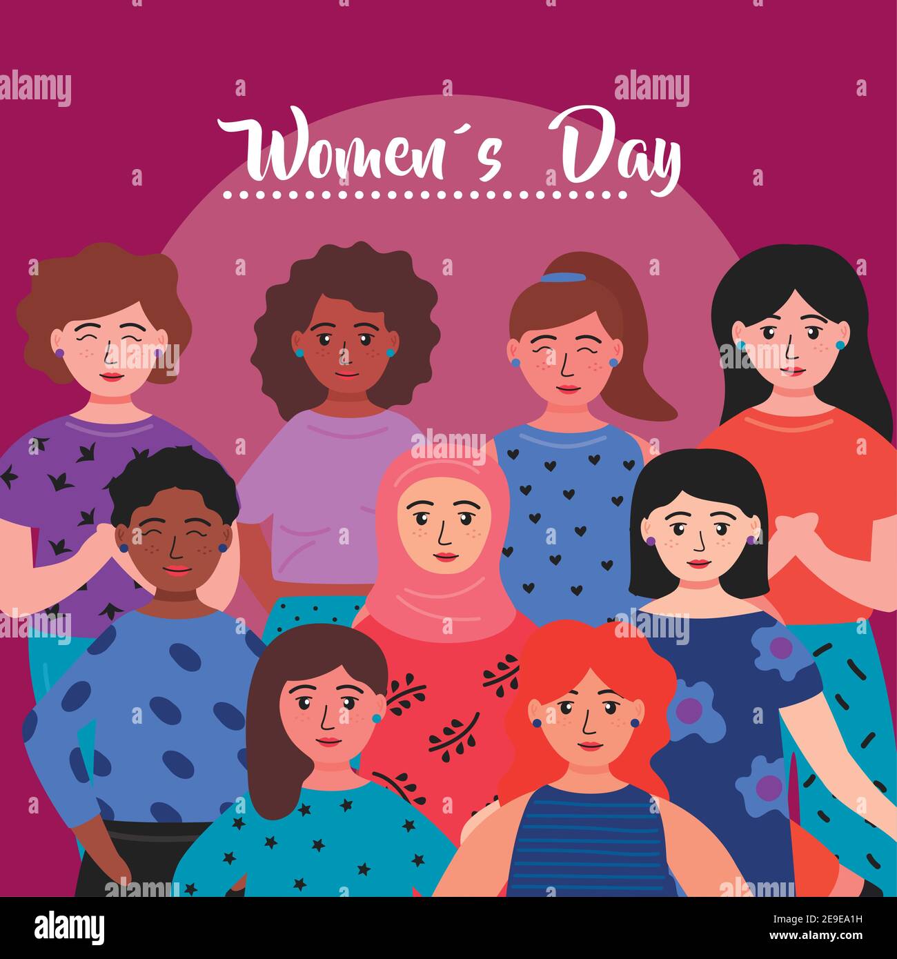 happy womens day lettering card with interracial girls vector ...