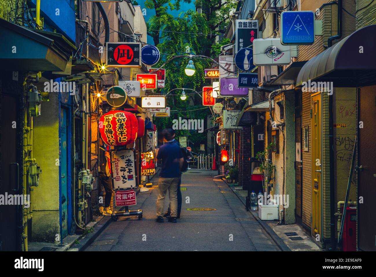 June 11, 2019: night scene of Shinjuku Golden Gai, a small area of Kabukicho, Shinjuku, Tokyo, Japan. There are over 200 tiny shanty style bars, clubs Stock Photo