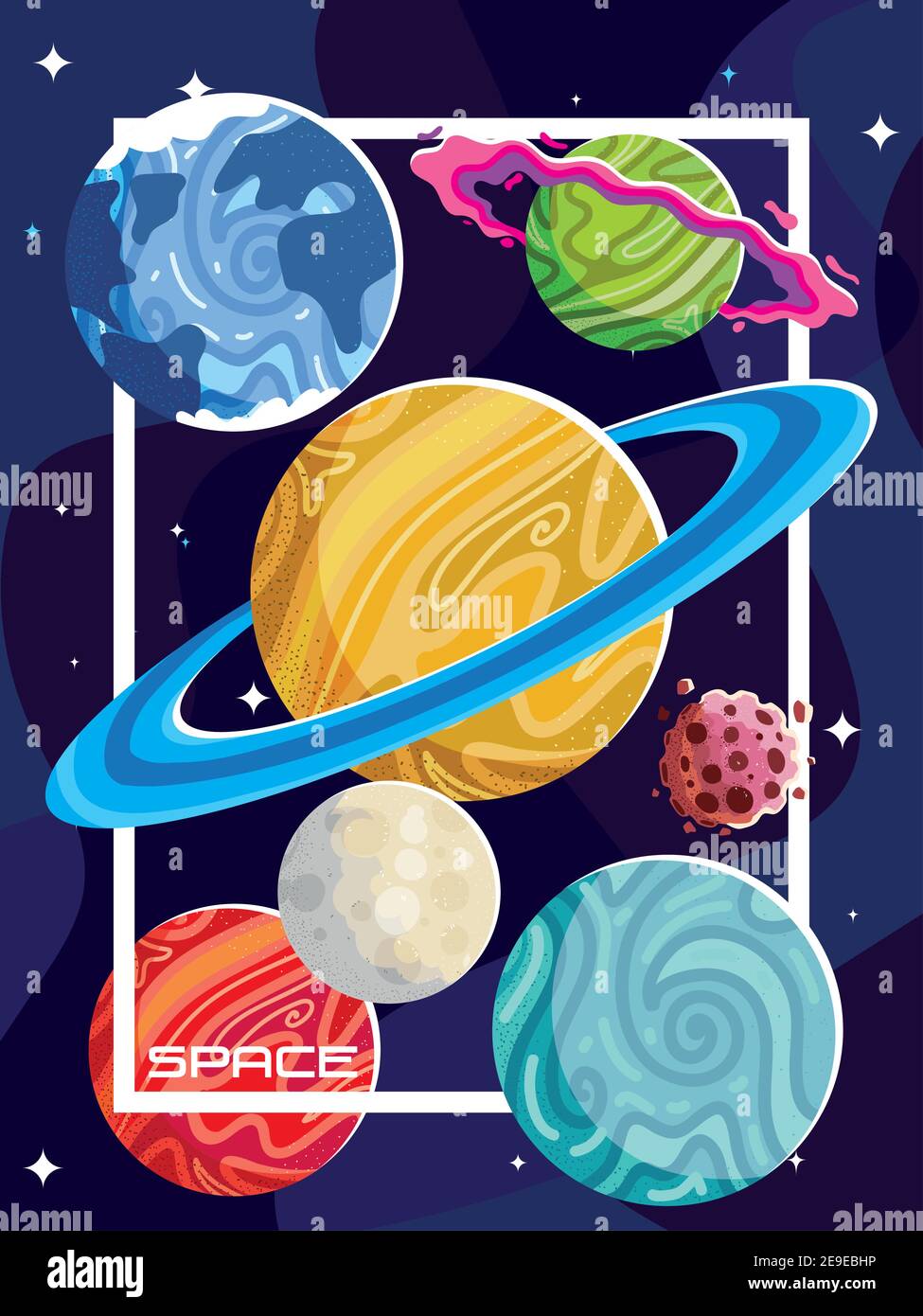 space moon planets asteroid cosmos galaxy dark background vector ...