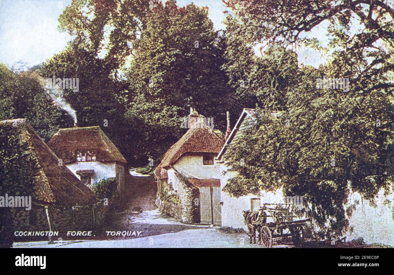 A coloured postcard of Cockington Forge, Torquay, Devon UK posted in 1920. Stock Photo